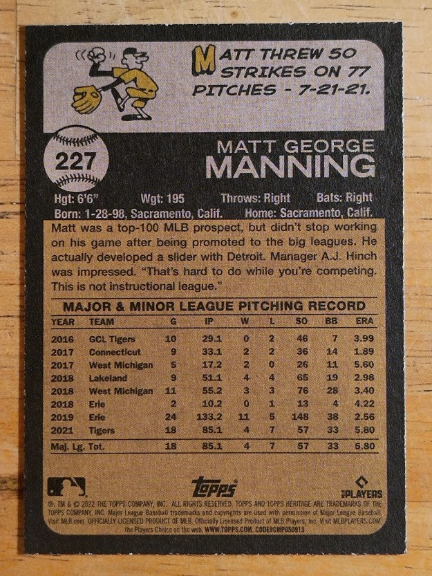 2022 Topps Heritage #227 Matt Manning RC