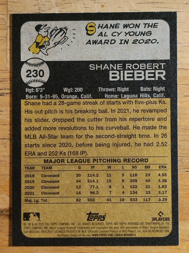 2022 Topps Heritage #230 Shane Bieber