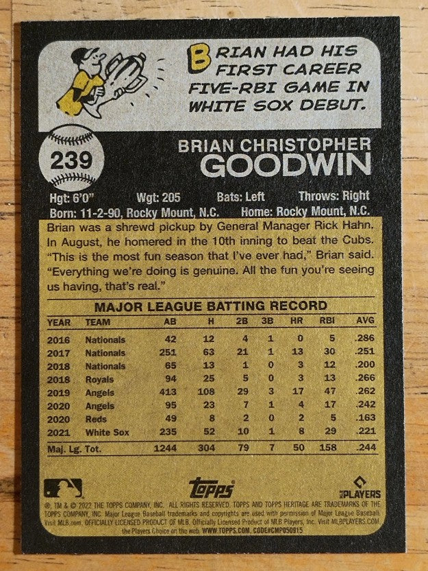 2022 Topps Heritage #239 Brian Goodwin