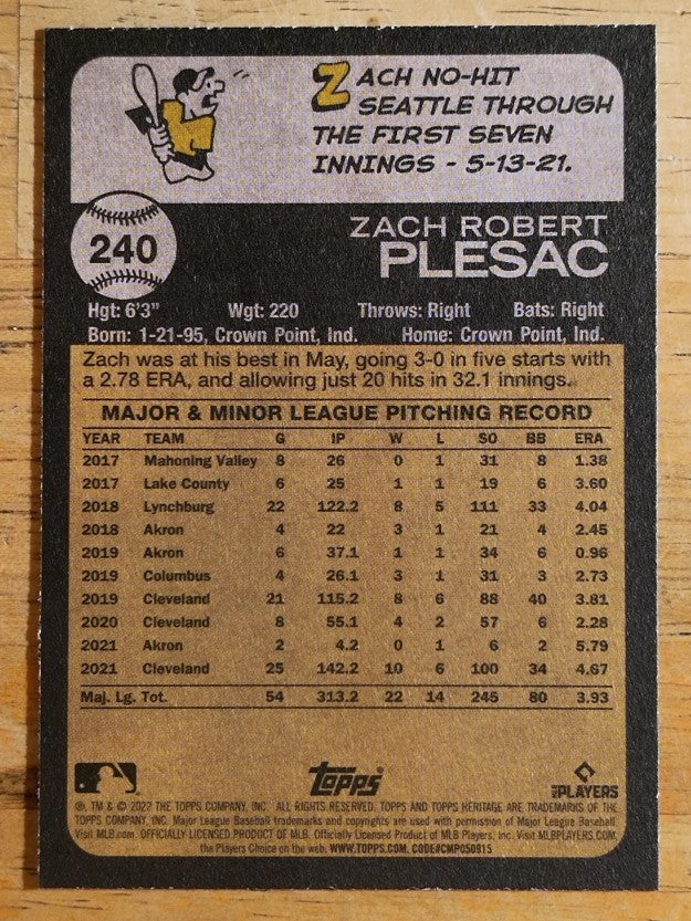 2022 Topps Heritage #240 Zach Plesac