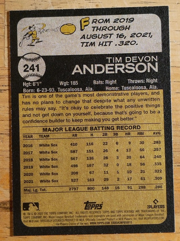 2022 Topps Heritage #241 Tim Anderson