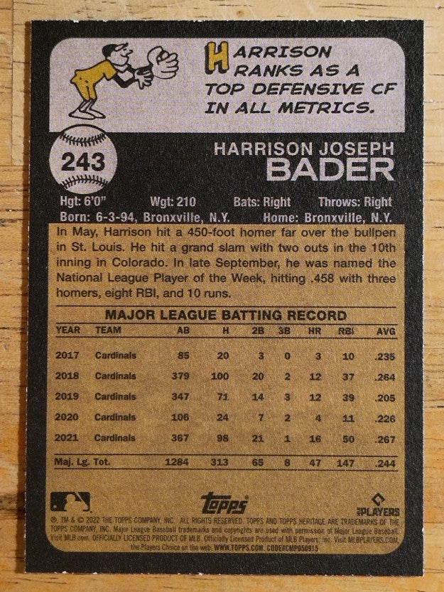 2022 Topps Heritage #243 Harrison Bader