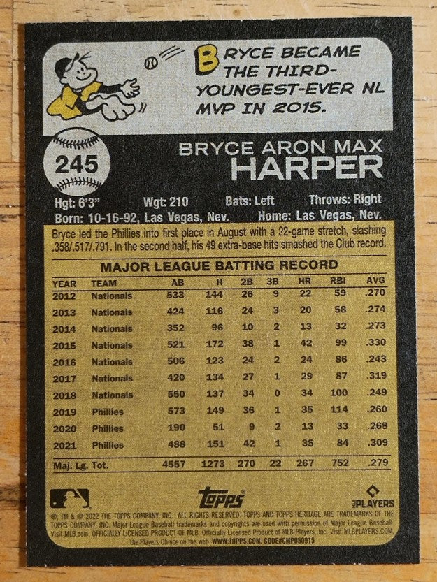 2022 Topps Heritage #245 Bryce Harper