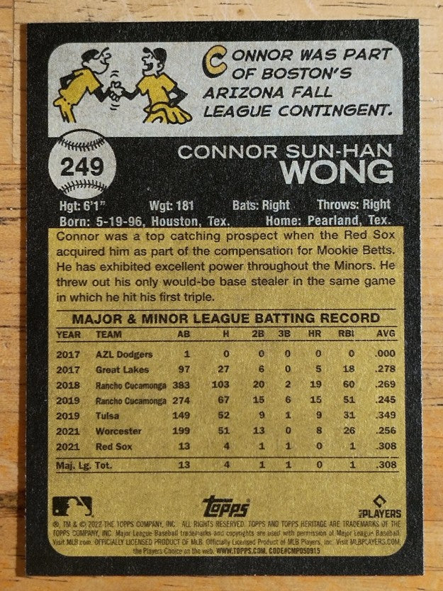 2022 Topps Heritage #249 Connor Wong RC