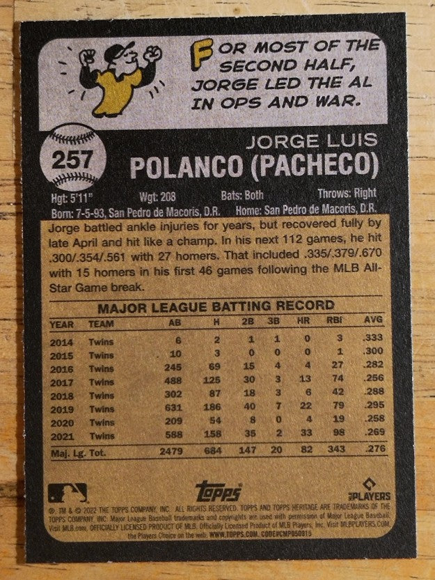 2022 Topps Heritage #257 Jorge Polanco