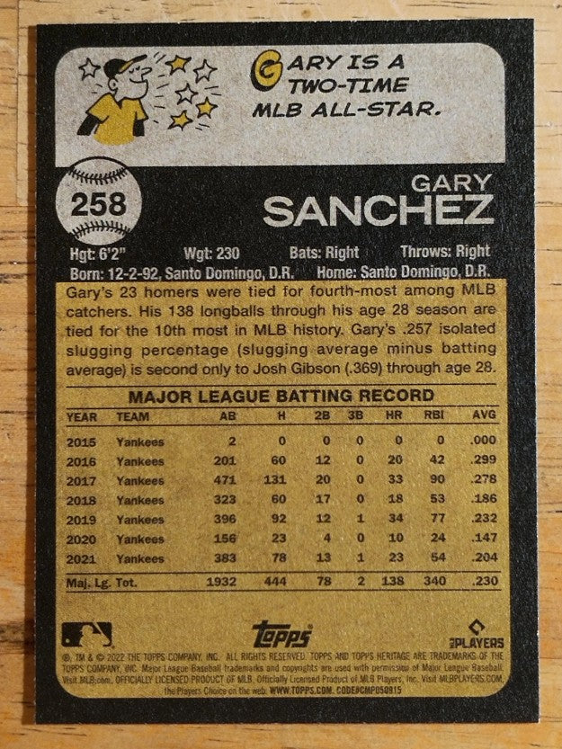 2022 Topps Heritage #258 Gary Sanchez