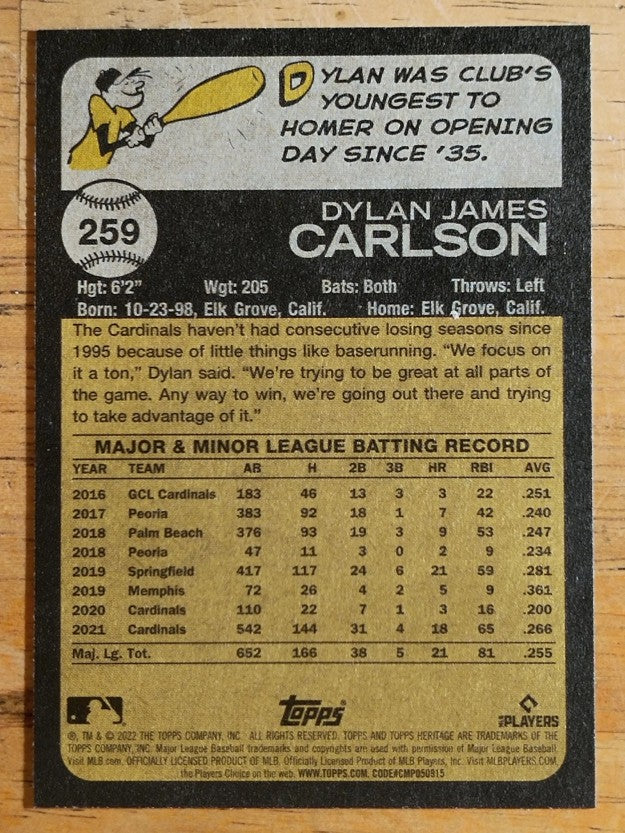 2022 Topps Heritage #259 Dylan Carlson