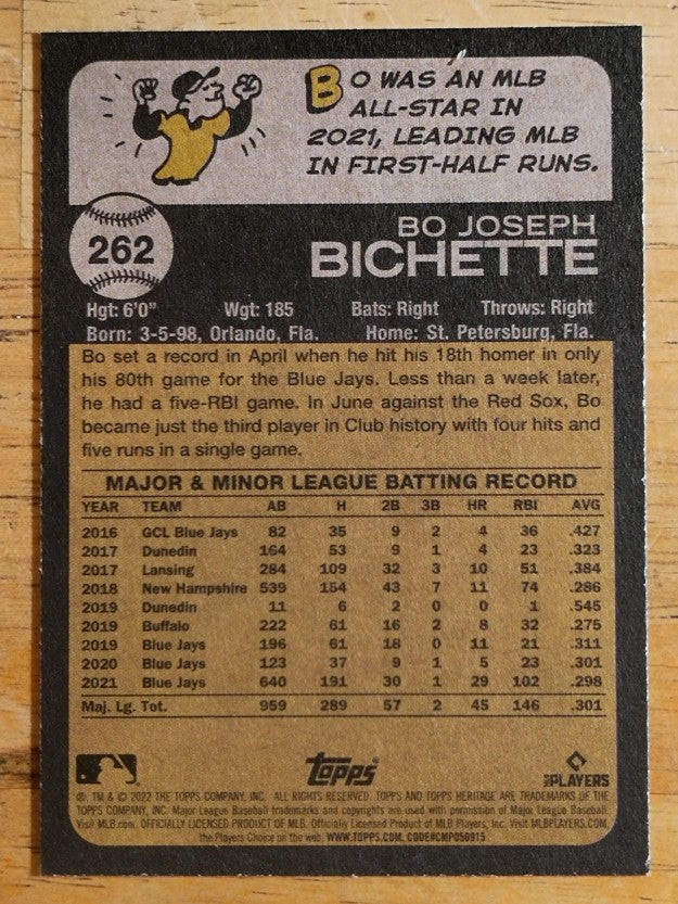 2022 Topps Heritage #262 Bo Bichette