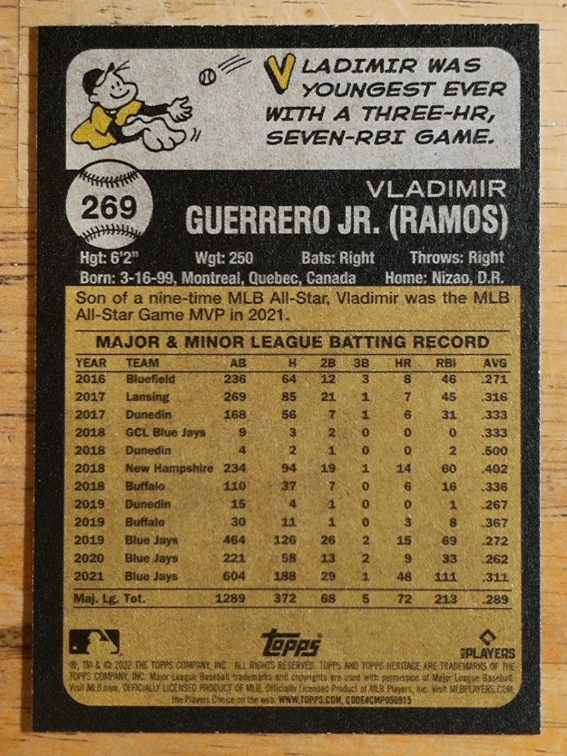 2022 Topps Heritage #269 Vladimir Guerrero Jr.