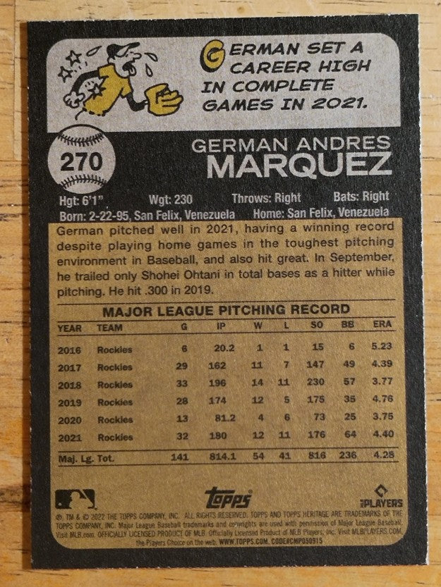 2022 Topps Heritage #270 German Marquez
