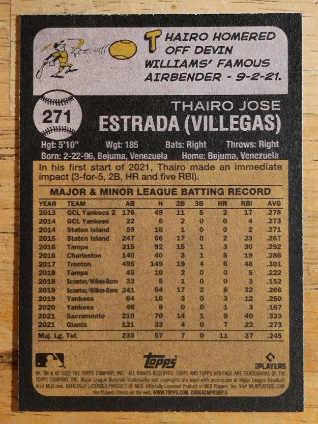 2022 Topps Heritage #271 Thairo Estrada