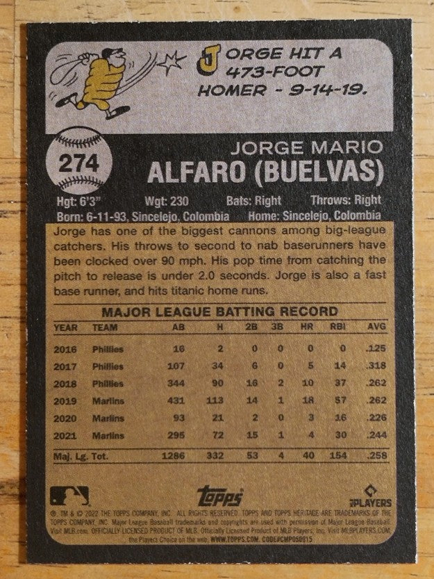 2022 Topps Heritage #274 Jorge Alfaro