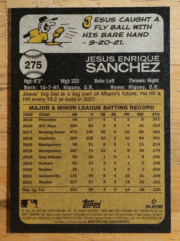 2022 Topps Heritage #275 Jesus Sanchez
