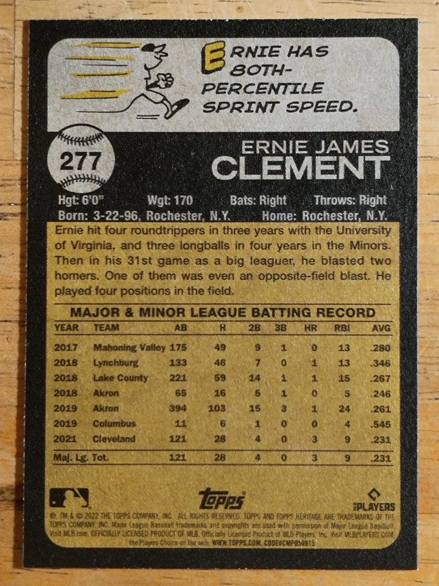 2022 Topps Heritage #277 Ernie Clement RC