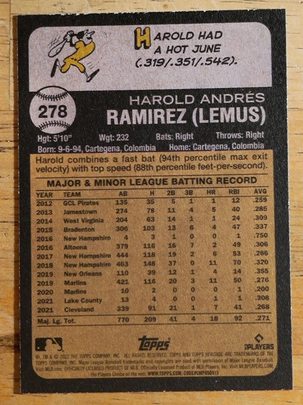 2022 Topps Heritage #278 Harold Ramirez