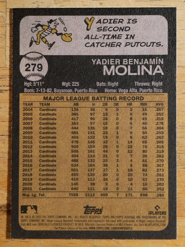 2022 Topps Heritage #279 Yadier Molina