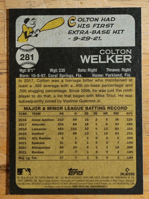 2022 Topps Heritage #281 Colton Welker RC