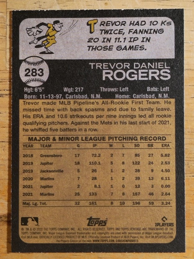 2022 Topps Heritage #283 Trevor Rogers