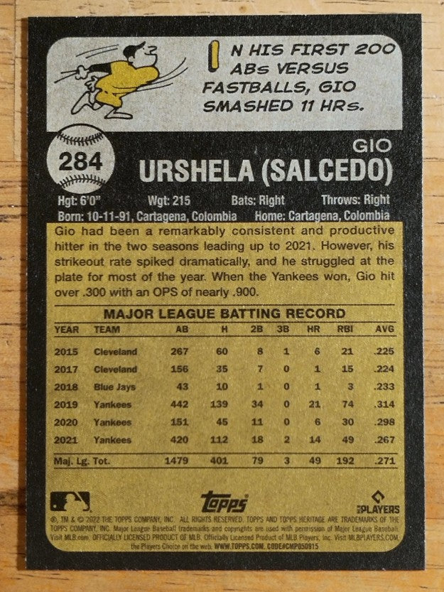 2022 Topps Heritage #284 Gio Urshela