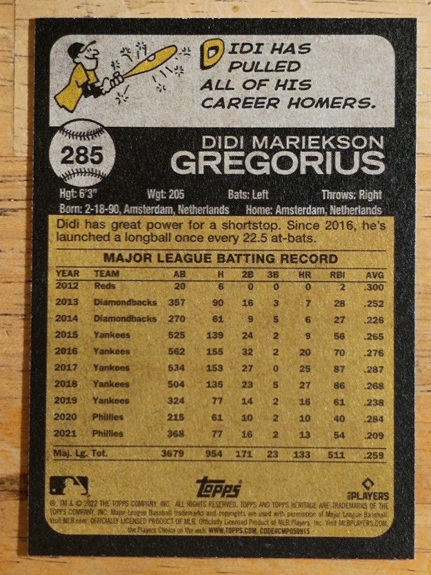 2022 Topps Heritage #285 Didi Gregorius