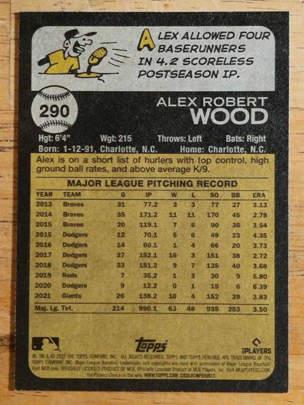 2022 Topps Heritage #290 Alex Wood
