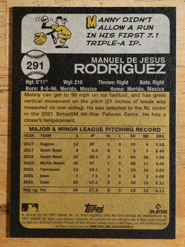 2022 Topps Heritage #291 Manuel Rodriguez RC