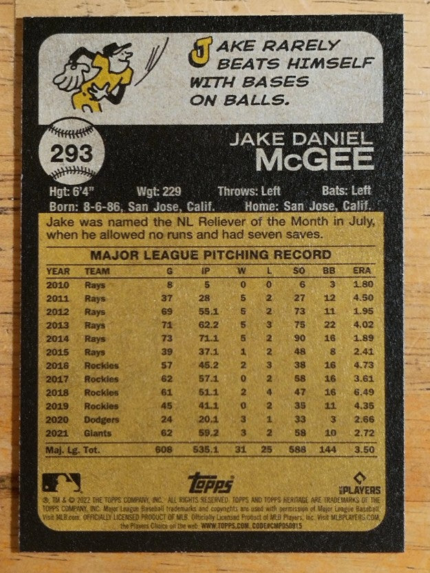 2022 Topps Heritage #293 Jake McGee