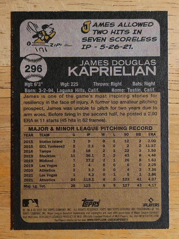 2022 Topps Heritage #296 James Kaprielian