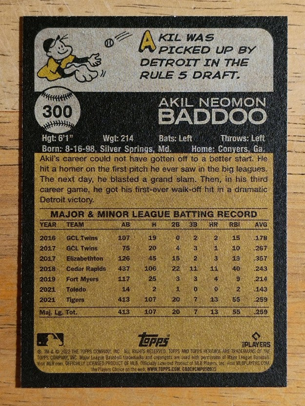 2022 Topps Heritage #300 Akil Baddoo
