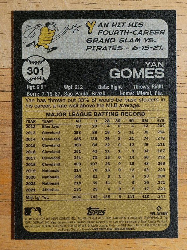 2022 Topps Heritage #301 Yan Gomes