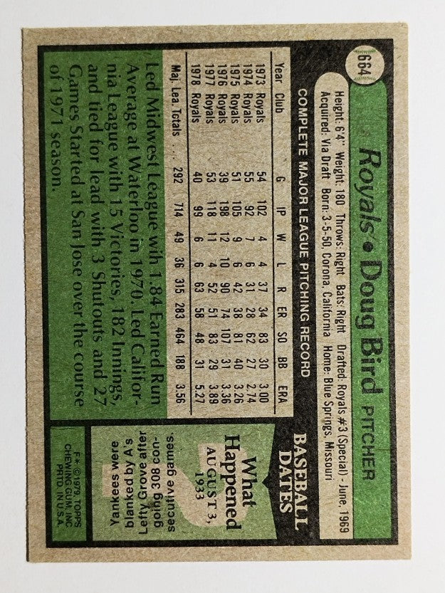 1979 Topps #664 Doug Bird (VG)
