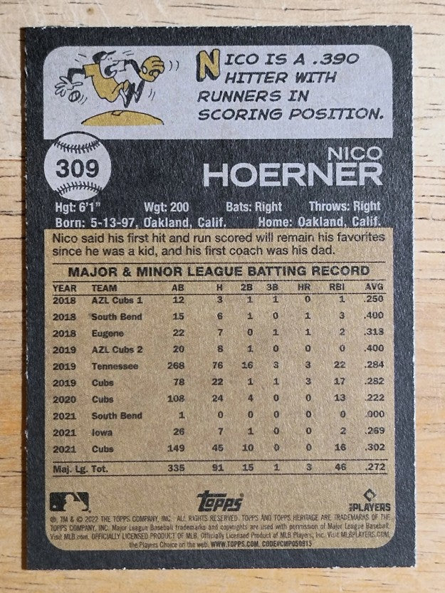 2022 Topps Heritage #309 Nico Hoerner