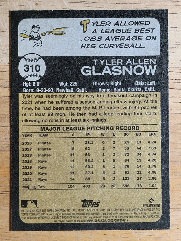 2022 Topps Heritage #310 Tyler Glasnow