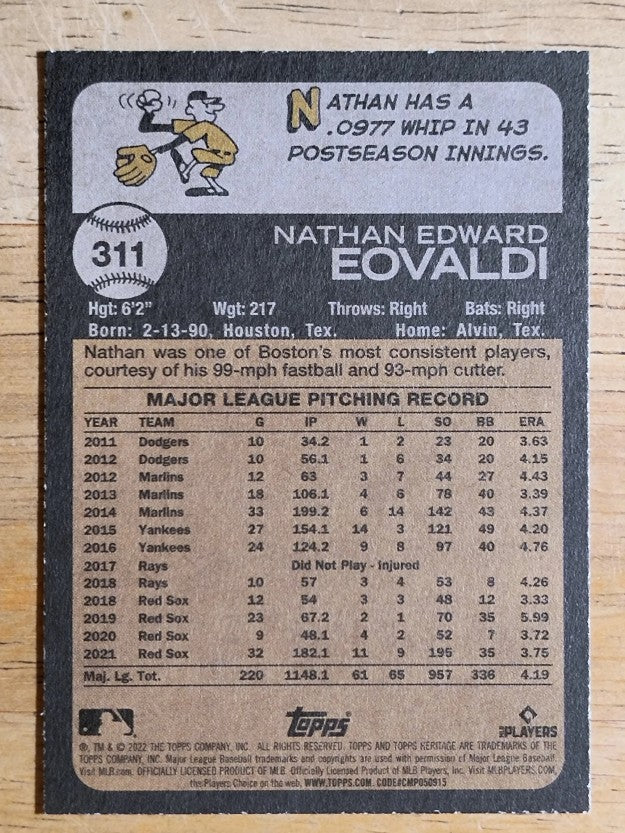 2022 Topps Heritage #311 Nathan Eovaldi