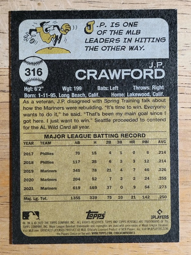 2022 Topps Heritage #316 J.P. Crawford