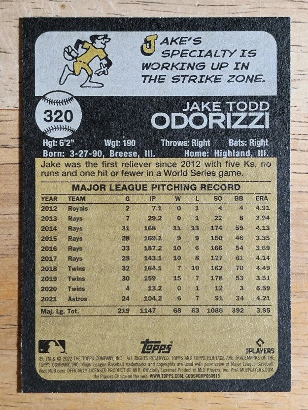 2022 Topps Heritage #320 Jake Odorizzi