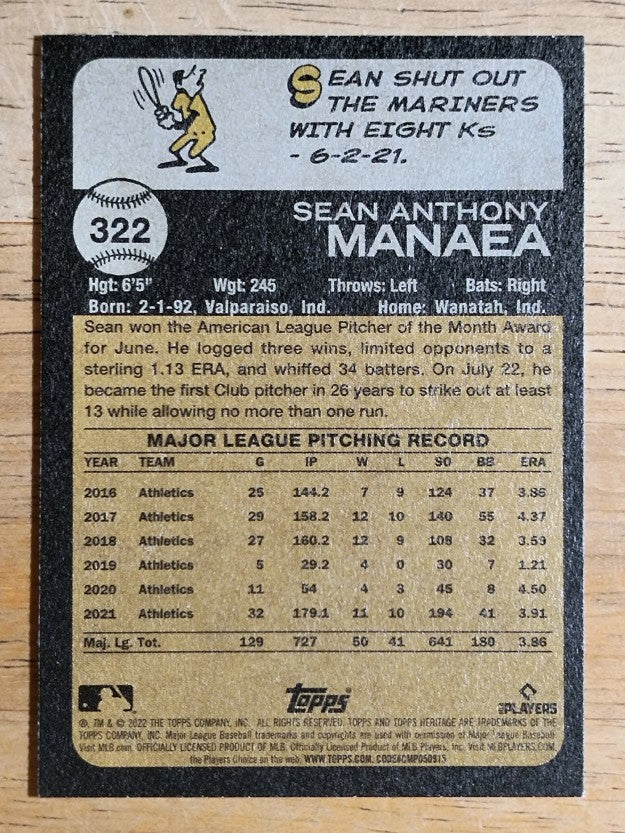 2022 Topps Heritage #322 Sean Manaea