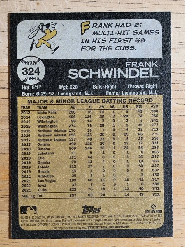 2022 Topps Heritage #324 Frank Schwindel