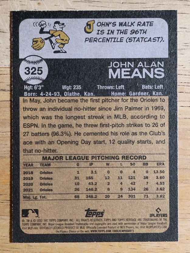 2022 Topps Heritage #325 John Means