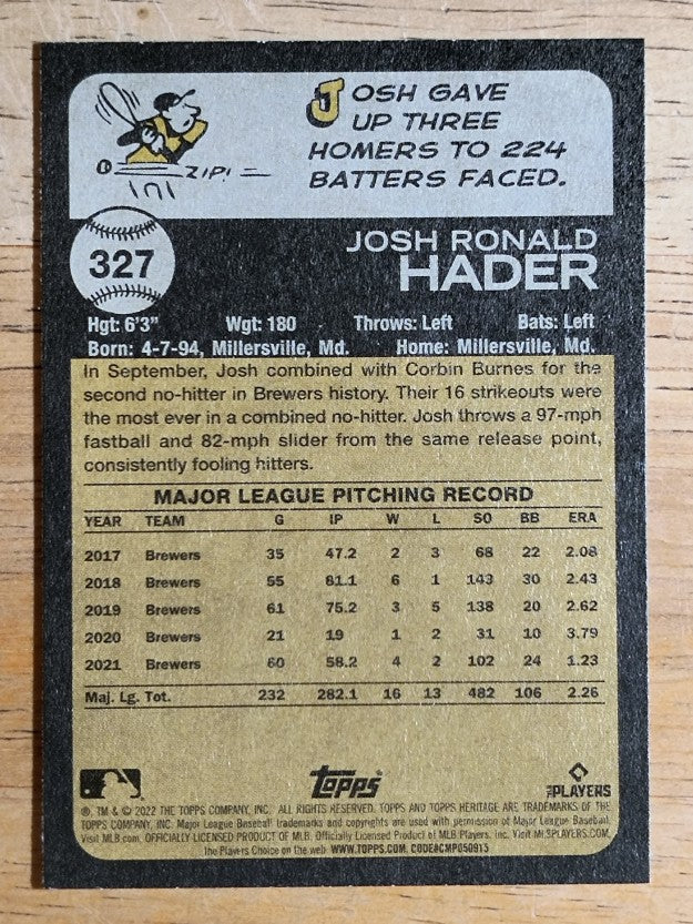 2022 Topps Heritage #327 Josh Hader