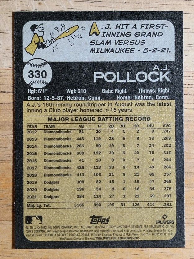 2022 Topps Heritage #330 A.J. Pollock
