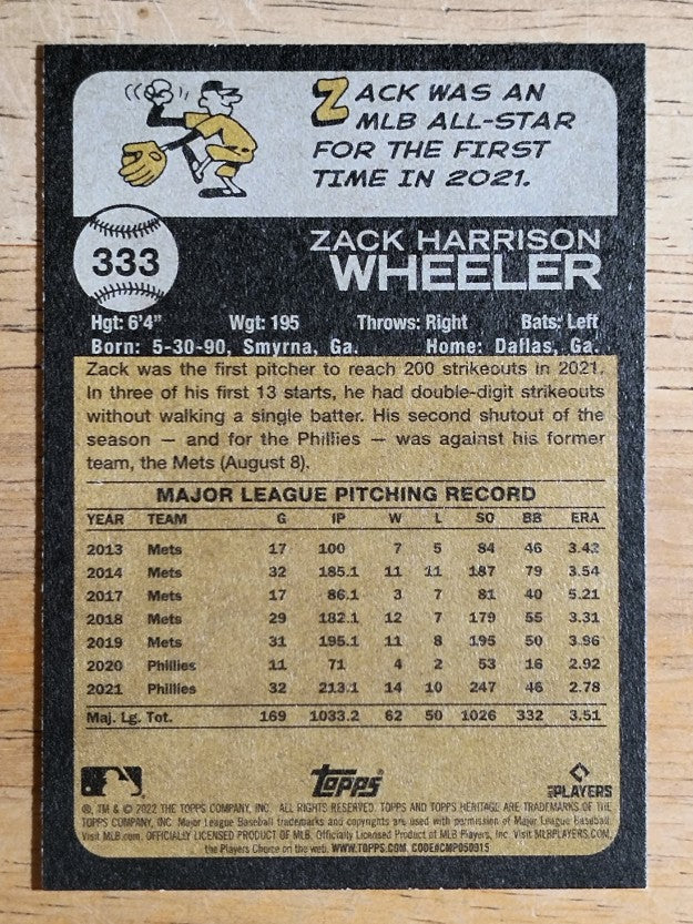 2022 Topps Heritage #333 Zack Wheeler