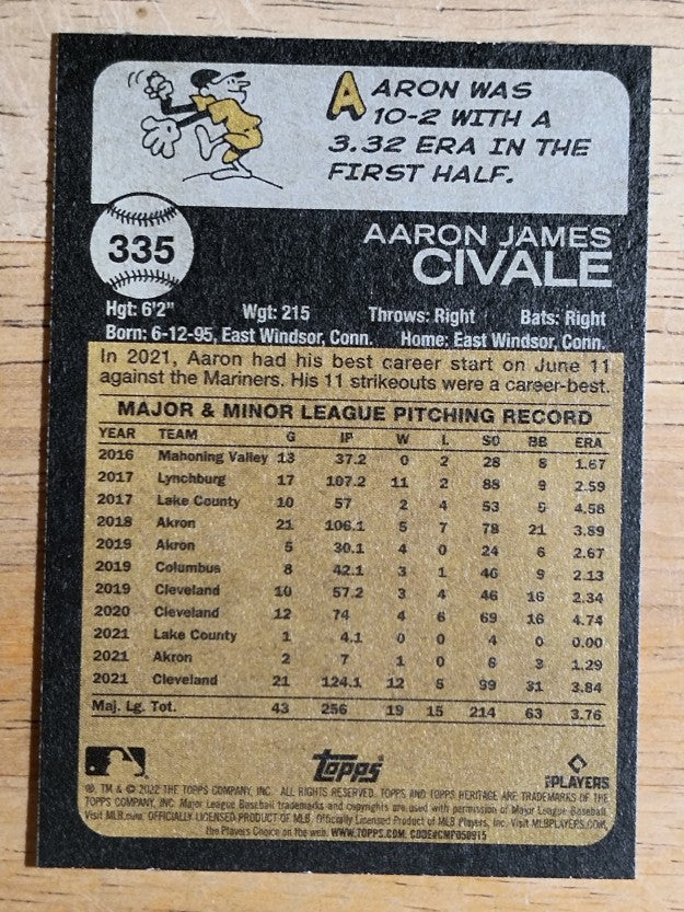 2022 Topps Heritage #335 Aaron Civale
