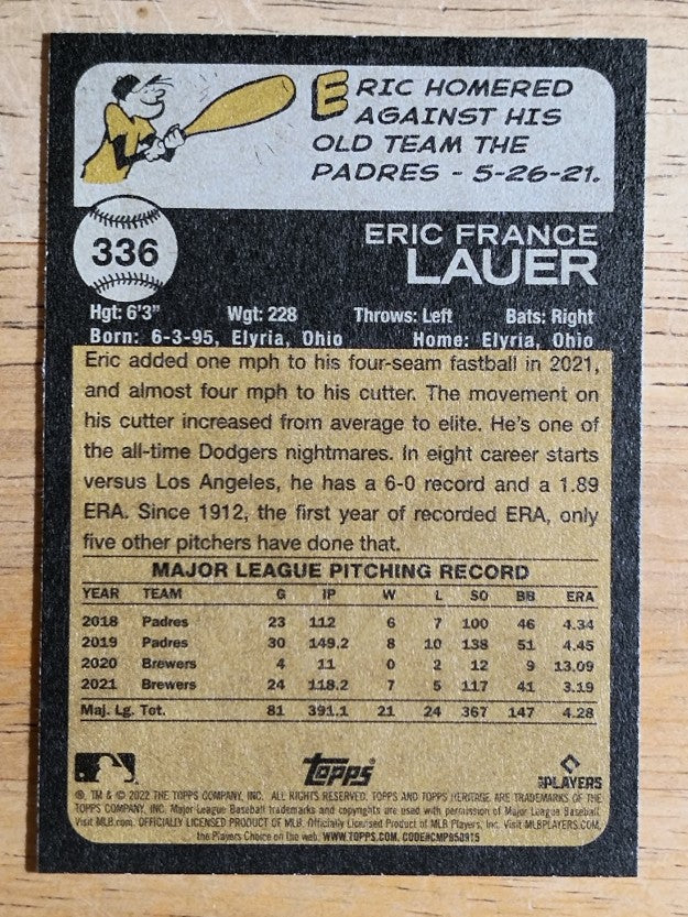 2022 Topps Heritage #336 Eric Lauer