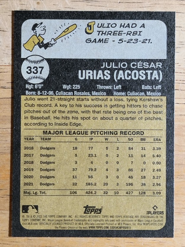 2022 Topps Heritage #337 Julio Urias
