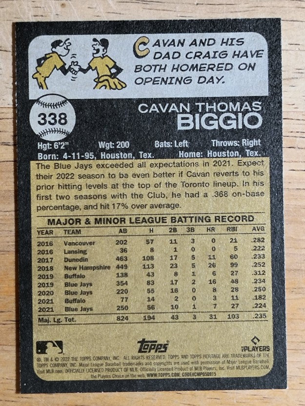 2022 Topps Heritage #338 Cavan Biggio