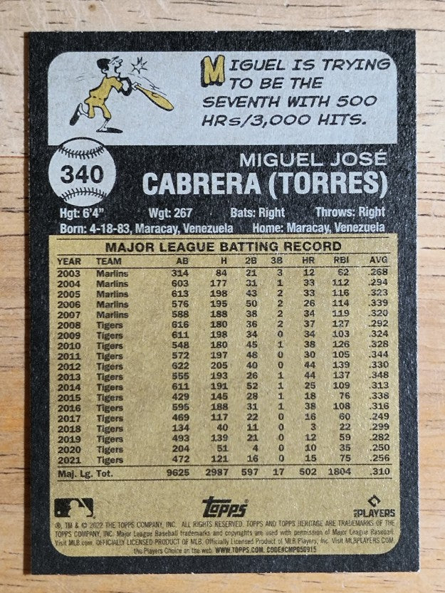 2022 Topps Heritage #340 Miguel Cabrera