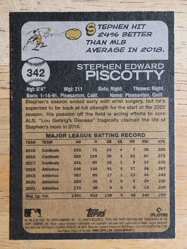 2022 Topps Heritage #342 Stephen Piscotty