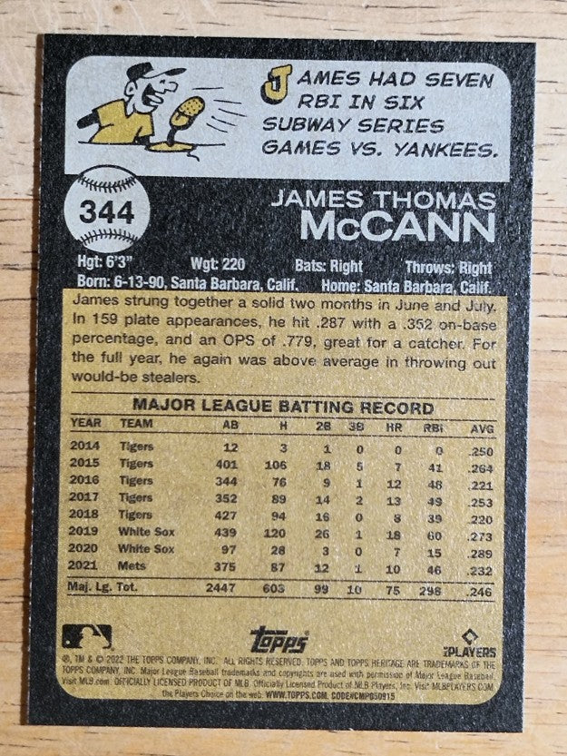 2022 Topps Heritage #344 James McCann