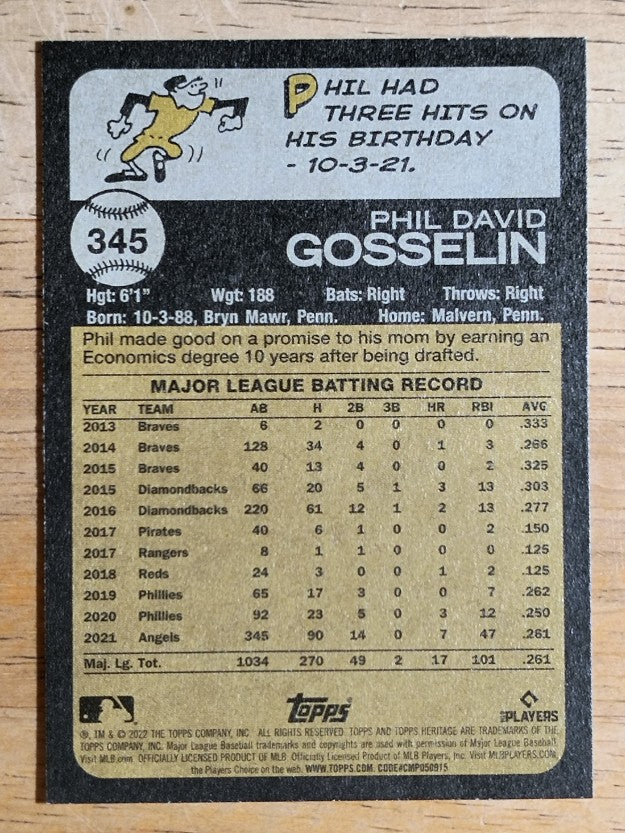 2022 Topps Heritage #345 Phil Gosselin